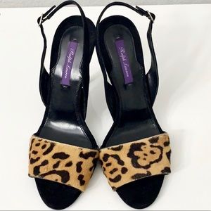 Ralph Lauren Purple Label Black and Leopard Pony Hair Size 8.5 38 1/2